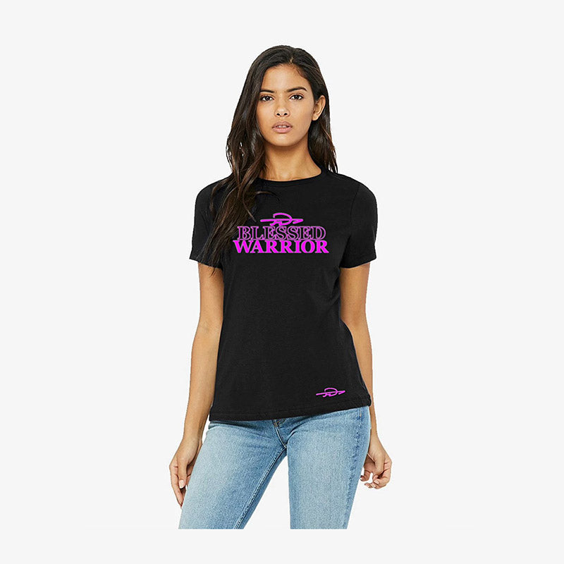 Woman's Black T-shirt with Pink Lettering